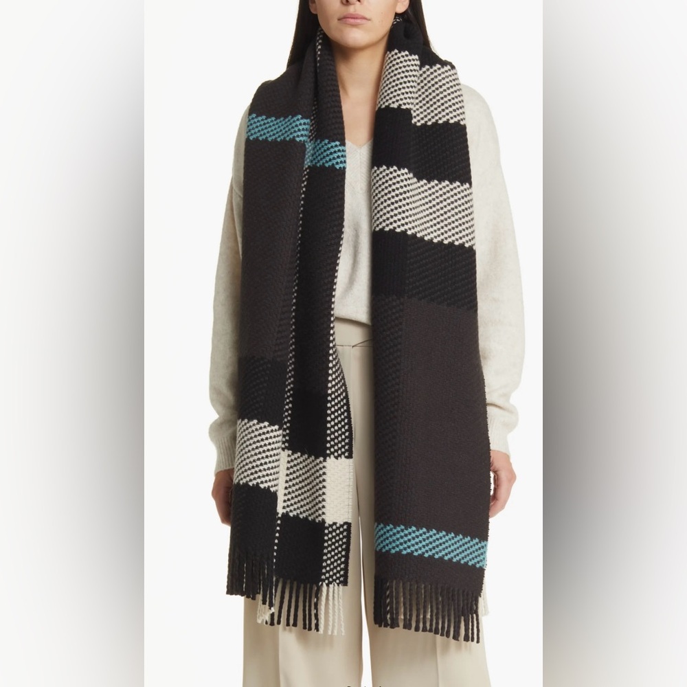 Burberry Jumbo Check Fringe Wool Scarf/Shawl